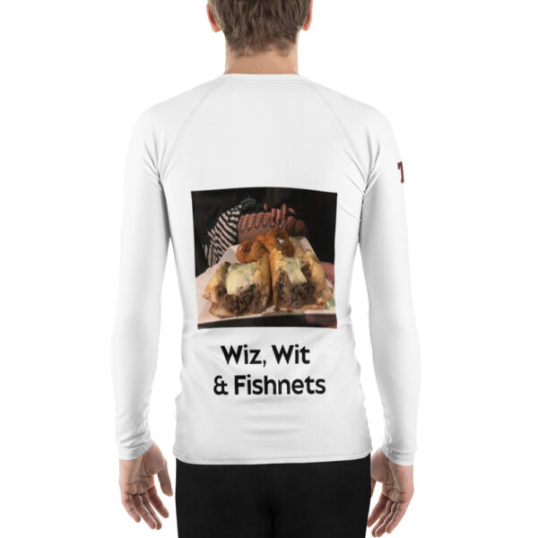 Men's Rash Guard - Cheesesteak Life - Cheesey Fishnet Stockings - Amigo Dan Collection - Image 3