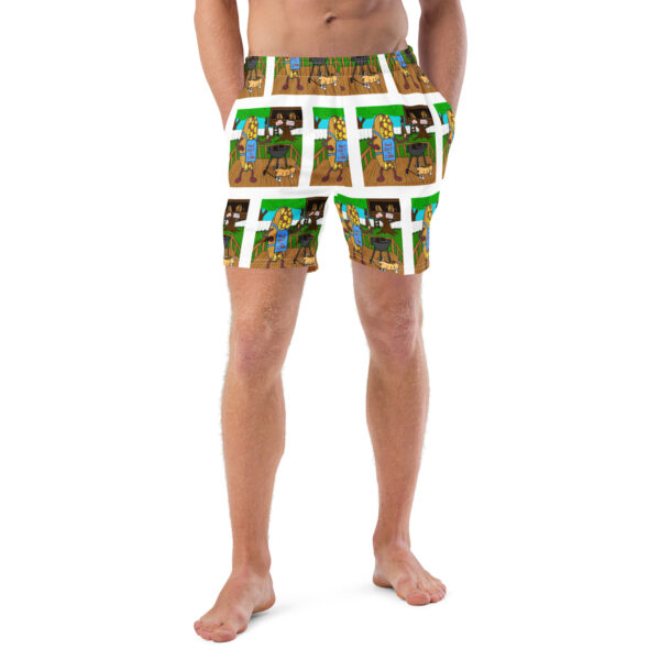 Men\'s Recycled Swim Trunks - Cheesey Bar-B-Que everywhere
