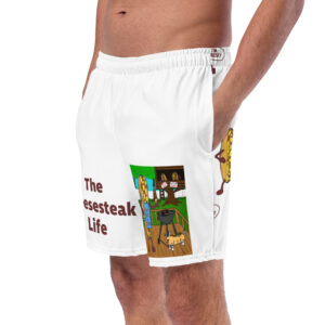 Men\'s Swim Trunks - Amigo Dan - Cheesey Bar-B-Que on Front - Lil Cheesey\'s on back