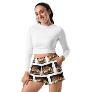Woman\'s Recycled Athletic Shorts - Cheesey Fishnets - everywhere