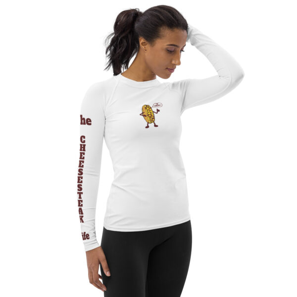 Women's Rash Guard - Cheesesteak Life - Mr. Cheesey - Amigo Dan Collection - Image 3