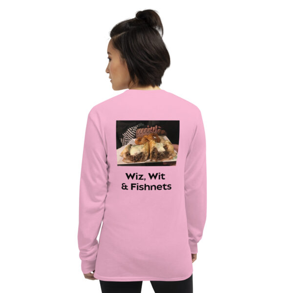Long Sleeve T-Shirt - Cheesesteak Life - Amigo Dan - Cheesey Fishnet Stockings on back - Image 15
