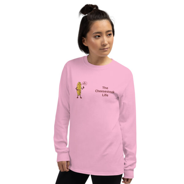 Long Sleeve T-Shirt - Cheesesteak Life - Amigo Dan - Cheesey Fishnet Stockings on back - Image 14