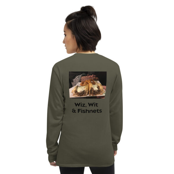 Long Sleeve T-Shirt - Cheesesteak Life - Amigo Dan - Cheesey Fishnet Stockings on back - Image 6