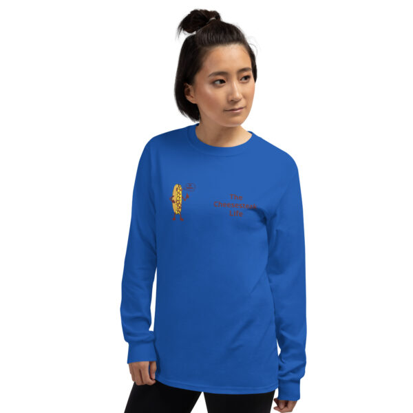 Long Sleeve T-Shirt - Cheesesteak Life - Amigo Dan - Cheesey Fishnet Stockings on back - Image 3