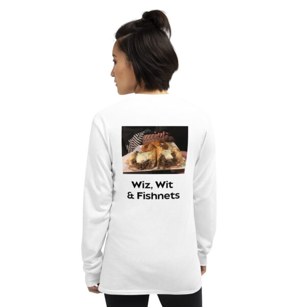 Long Sleeve T-Shirt - Cheesesteak Life - Amigo Dan - Cheesey Fishnet Stockings on back - Image 7