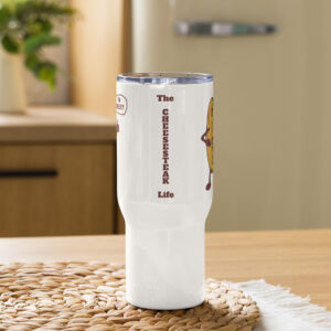 Travel mug with a handle - Cheesesteak Life - Mr. Cheesey
