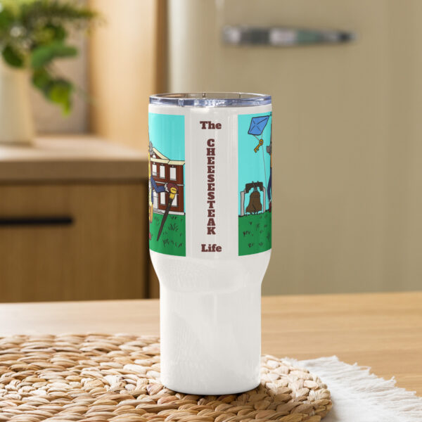 Travel mug with a handle - Cheesesteak Life - Cheesey History