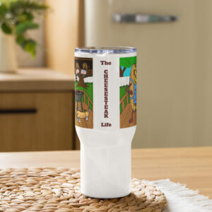 Travel mug with a handle - Cheesesteak Life - Cheesey Bar-B-Que