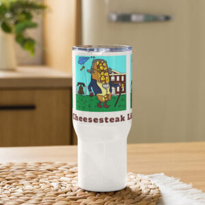 Travel mug with a handle - Cheesesteak Life - Cheesey History - TCL bottom