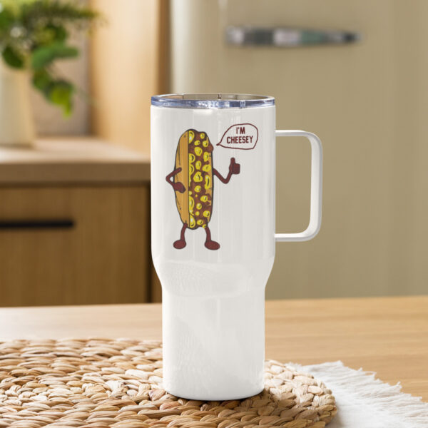 Travel mug with a handle - Cheesesteak Life - Mr. Cheesey - Image 3