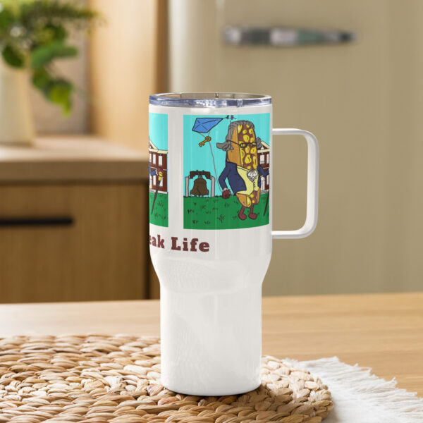 Travel mug with a handle - Cheesesteak Life - Cheesey History - TCL bottom - Image 2