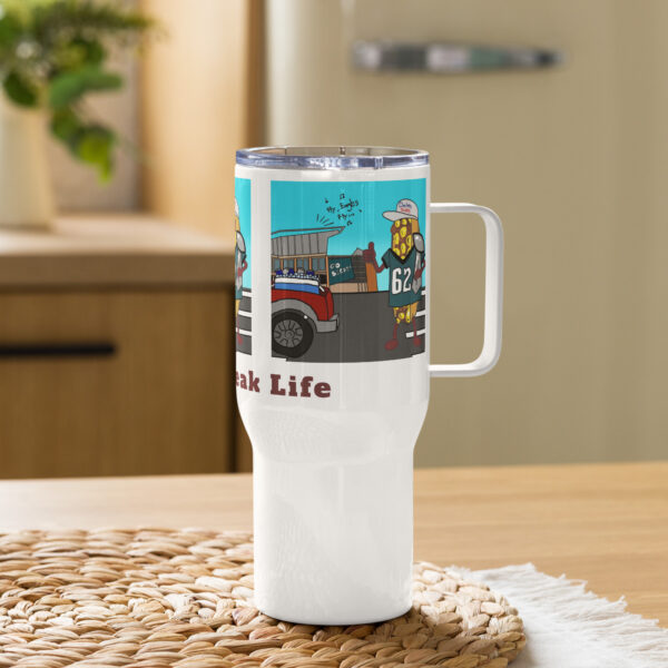 Travel mug with a handle - Cheesey Eagles Fan - TCL bottom - Image 3