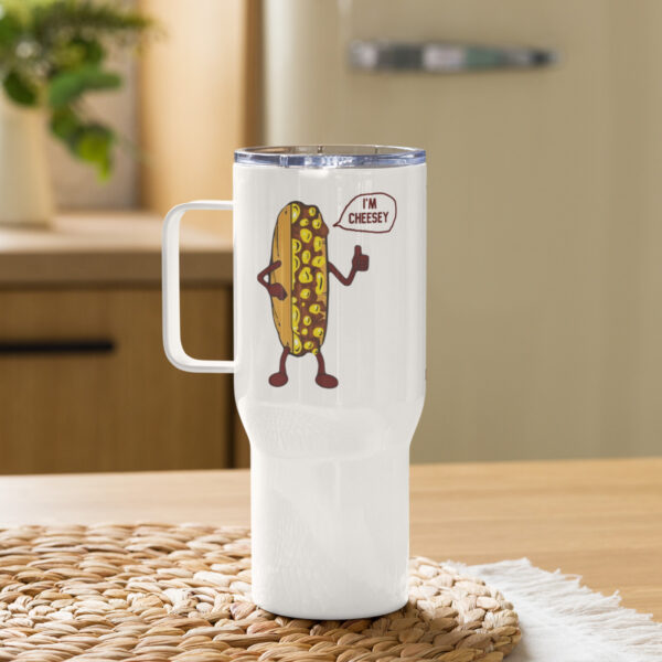Travel mug with a handle - Cheesesteak Life - Mr. Cheesey - Image 2