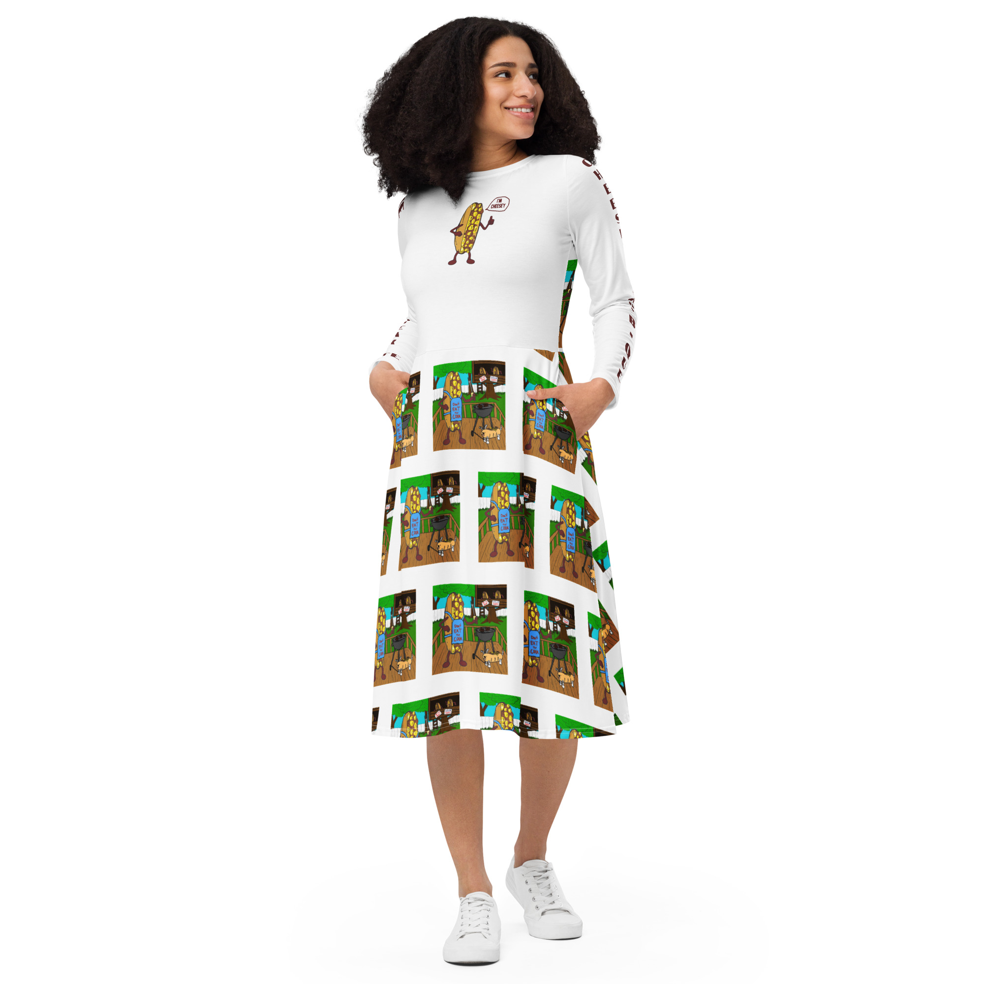 long sleeve midi dress - Cheesey Bar-B-Que