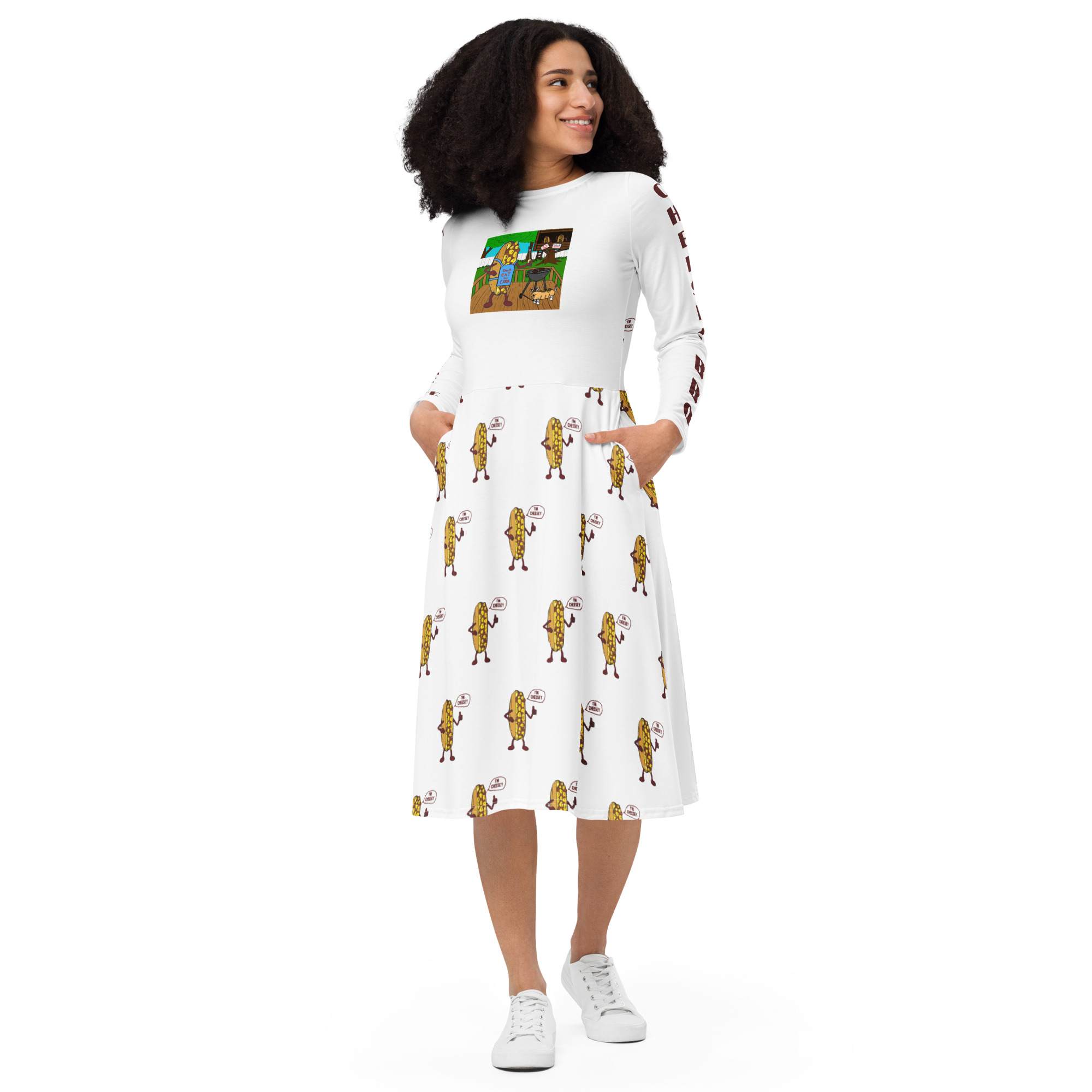 long sleeve midi dress - Cheesey Bar-B-Q