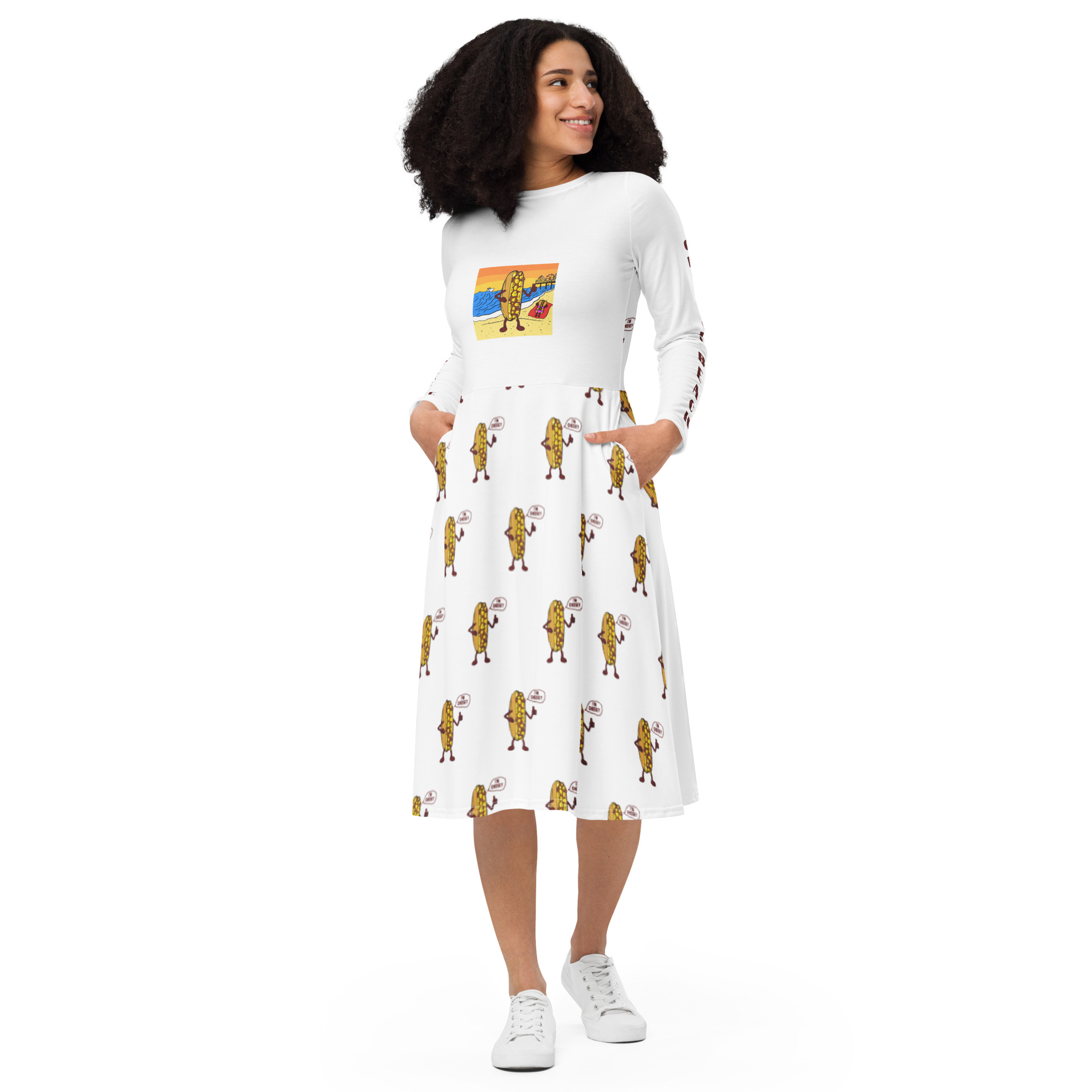long sleeve midi dress - Cheesey Beach top