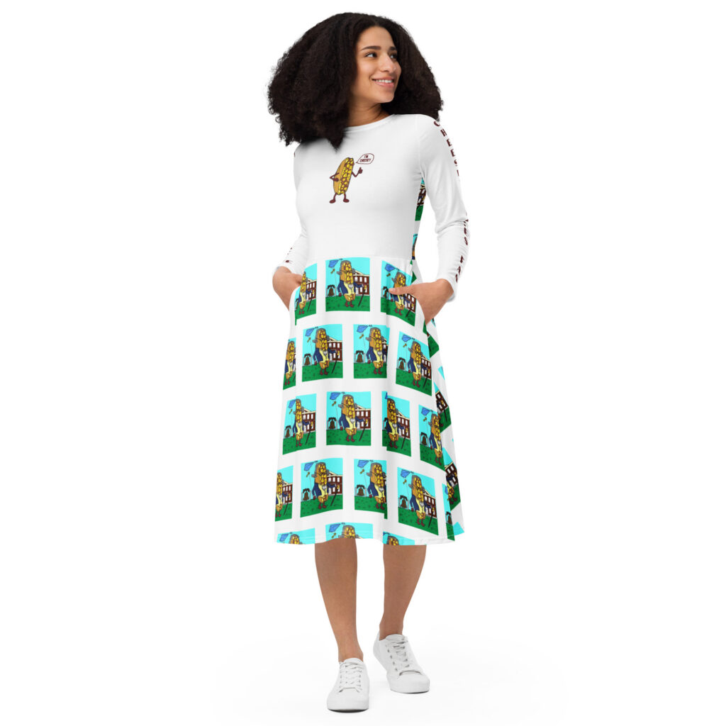 long sleeve midi dress - Cheesesteak Life - Cheesey History - Amigo Dan