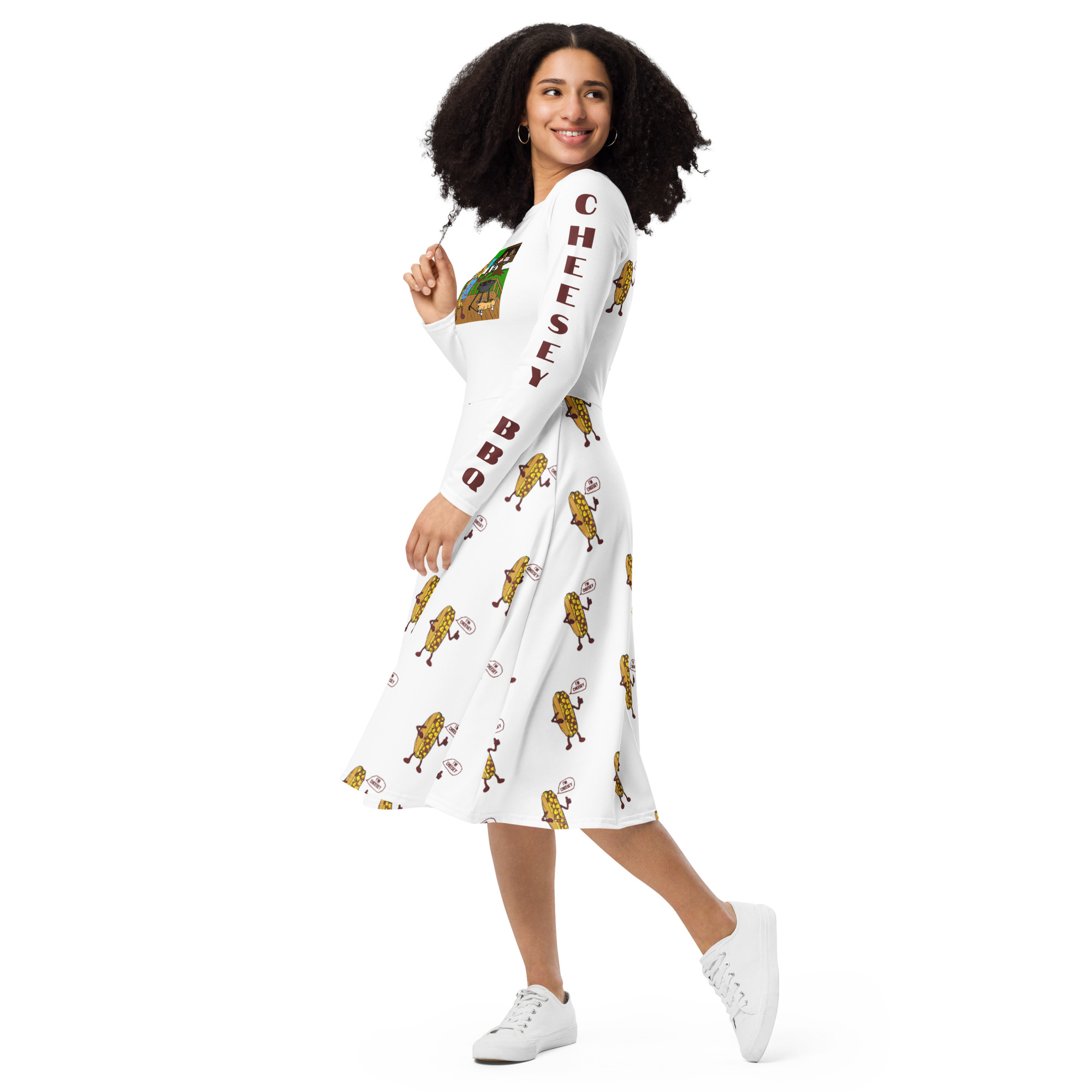 long sleeve midi dress - Cheesey Bar-B-Q - Image 3