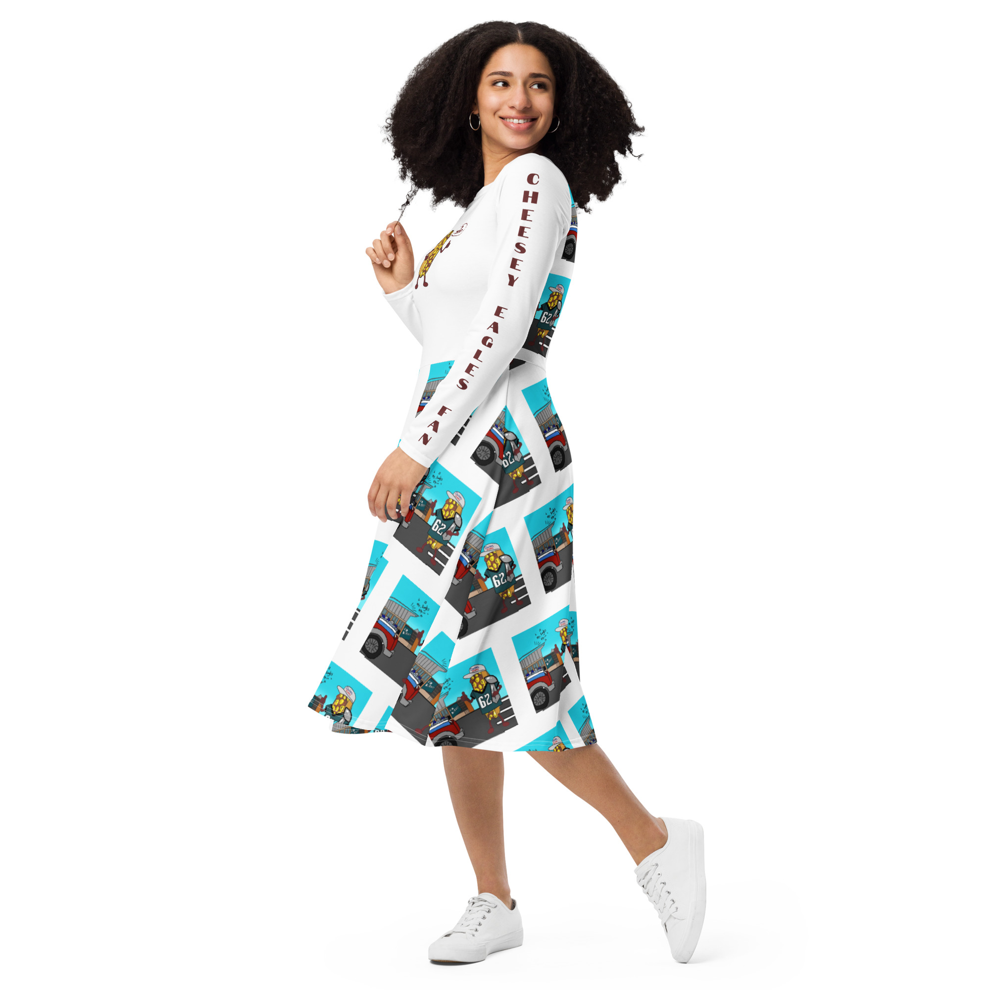 long sleeve midi dress - Cheesey Eagles Fan - Amigo Dan - Image 3