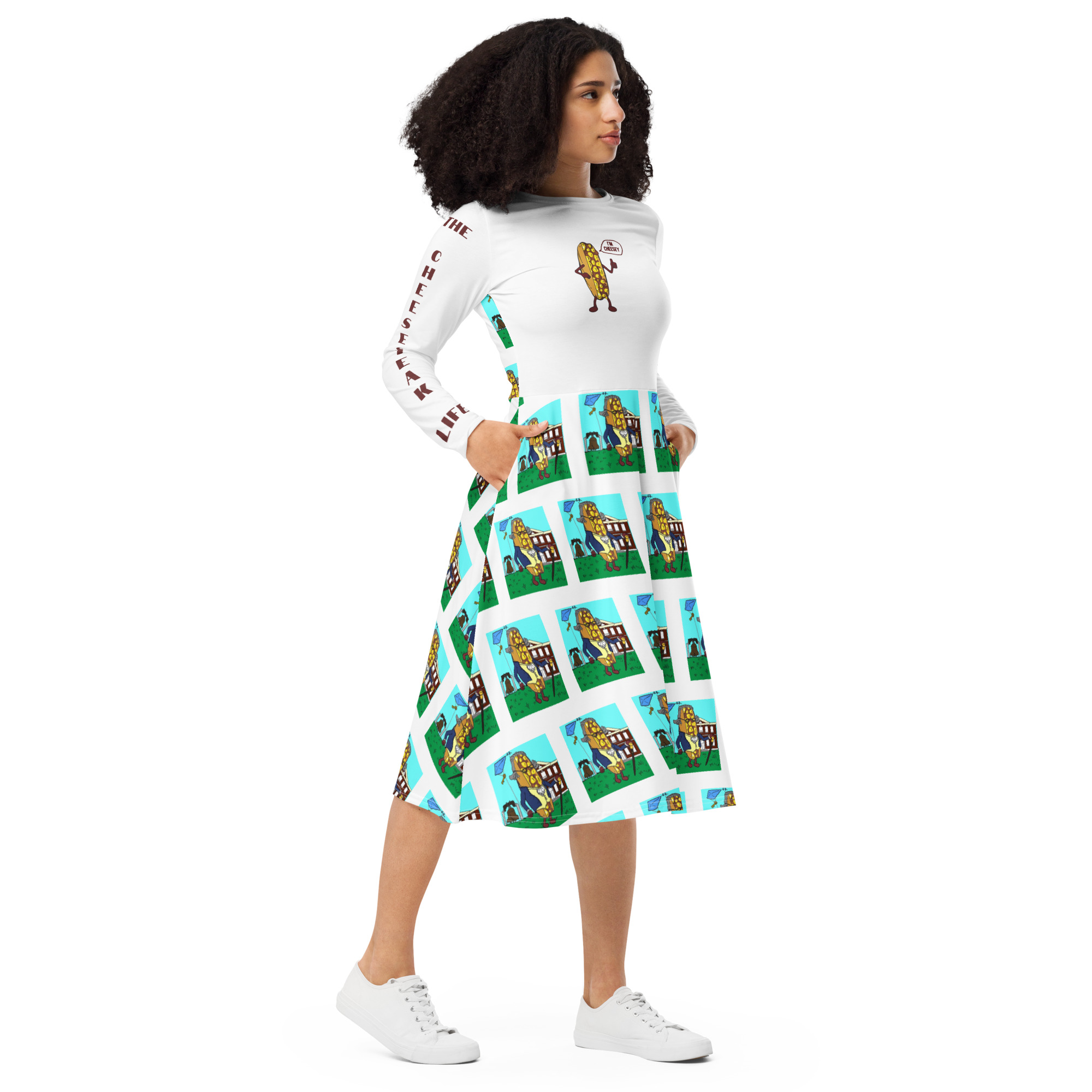 long sleeve midi dress - Cheesesteak Life - Cheesey History - Amigo Dan - Image 4