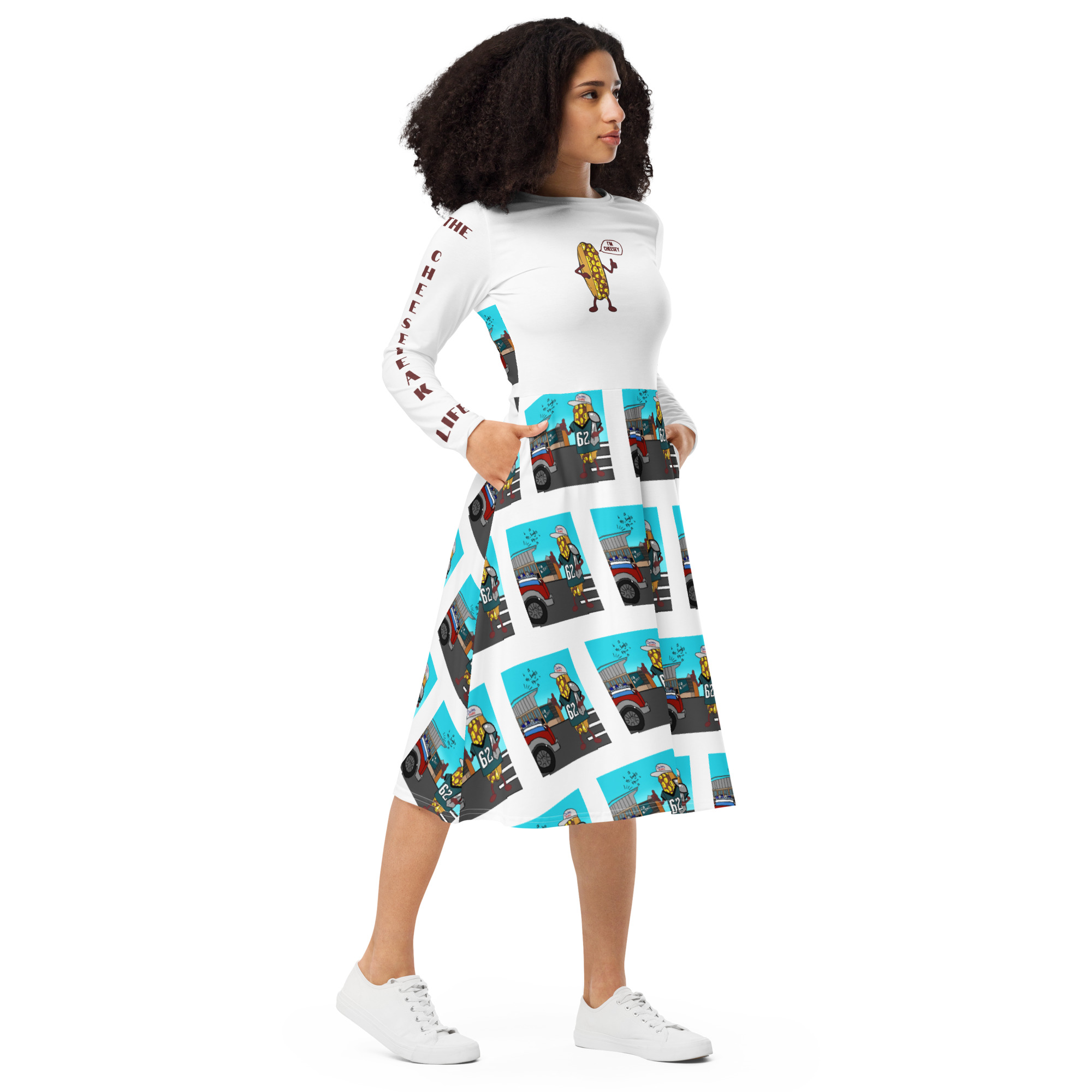 long sleeve midi dress - Cheesey Eagles Fan - Amigo Dan - Image 4
