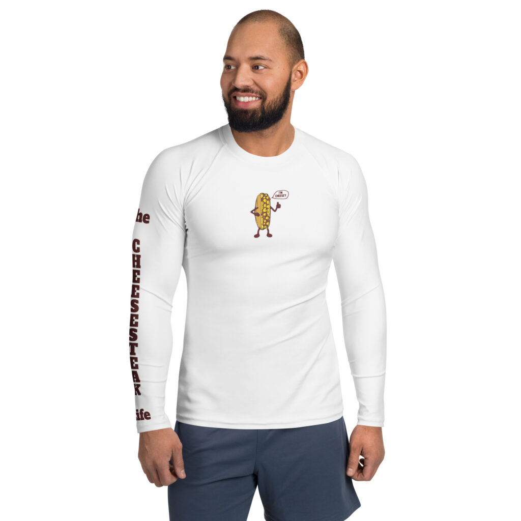 Men's Rash Guard - Cheesesteak Life - Cheesey Bar-B-Que - Amigo Dan Collection - TCL on arm