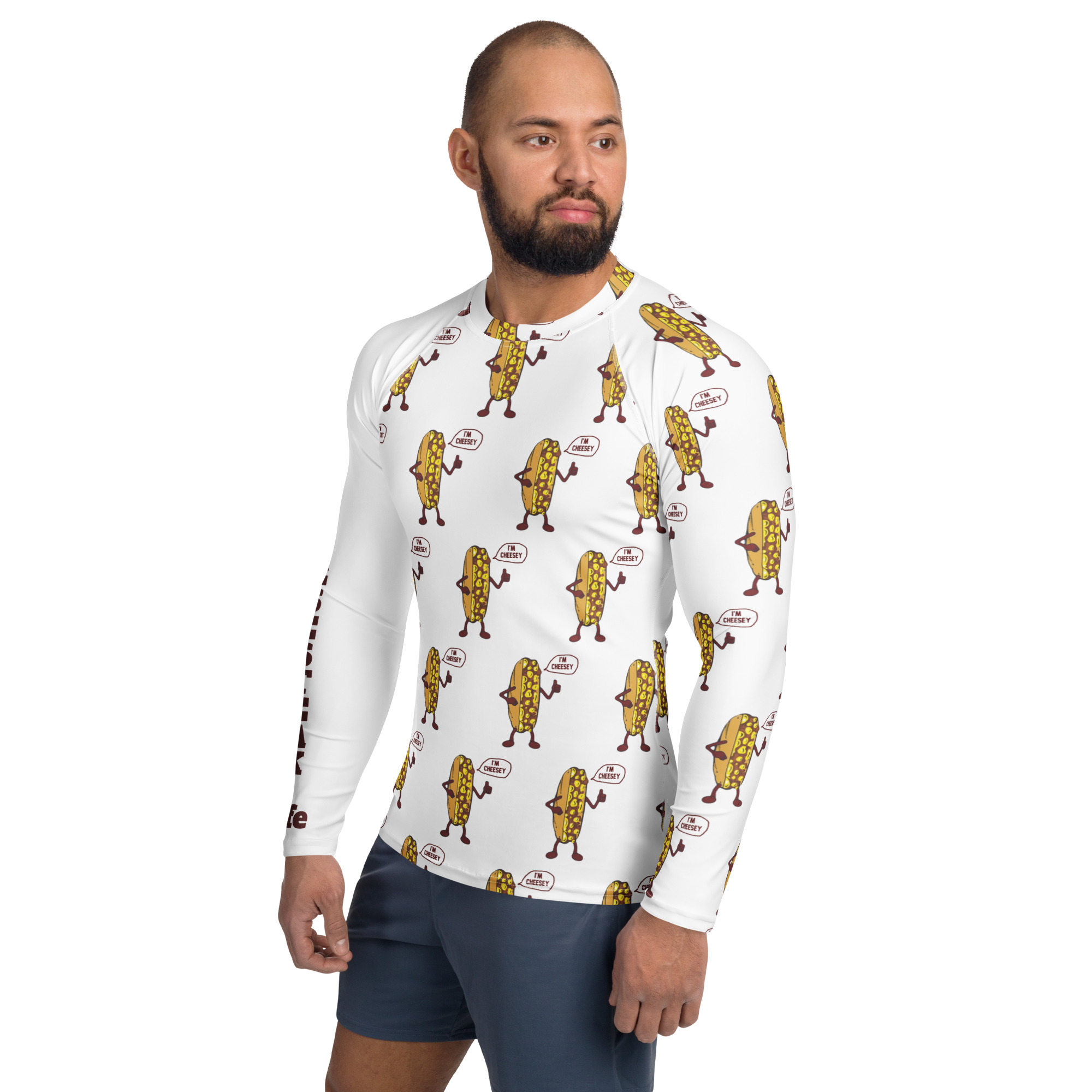 Men's Rash Guard - Mr. Cheesey everywhere - TCL on arm - Image 3