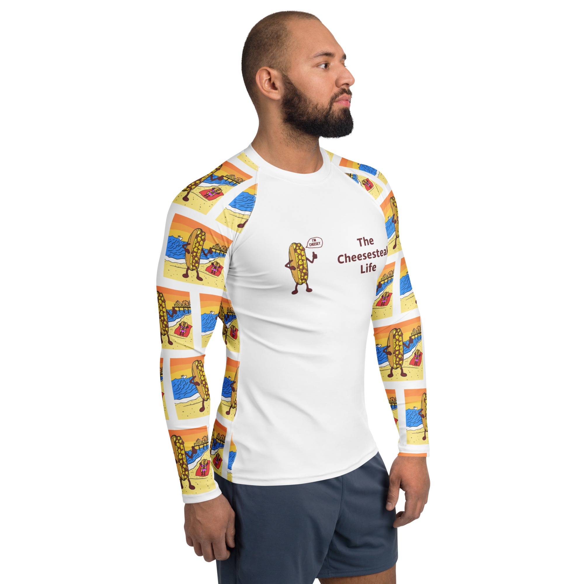 Men's Rash Guard - Cheesesteak Life - Cheesey Beach - Amigo Dan Collection - Image 4