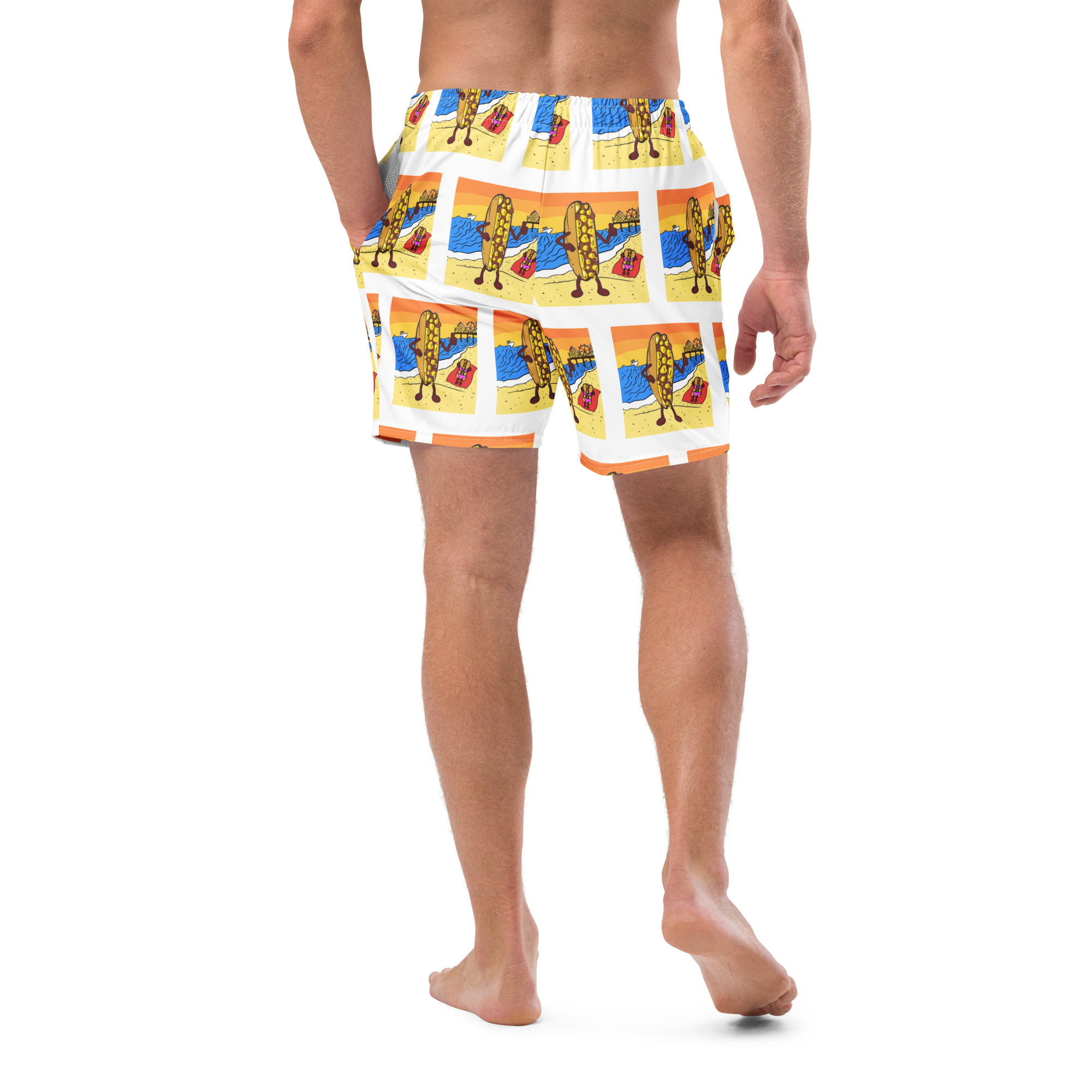 Men's Recycled Swim Trunks - Cheesey Beach everywhere - Image 4