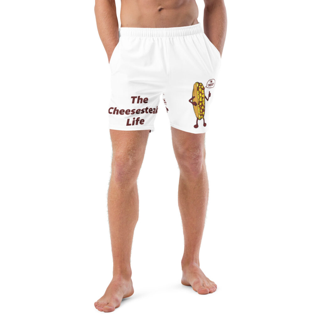 Men's Swim Trunks - Cheesesteak Life - Amigo Dan - Mr. Cheesey - Big on Front - Lil on back