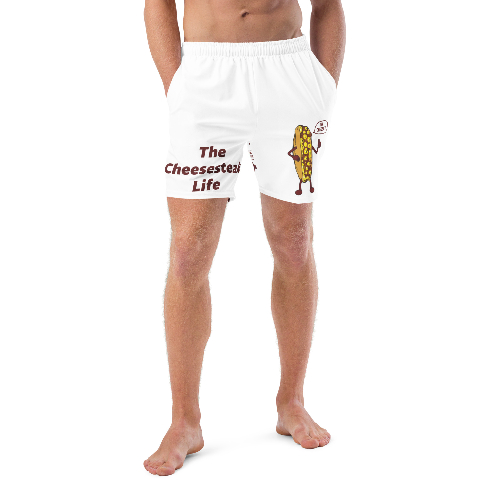 Men's Swim Trunks - Cheesesteak Life - Amigo Dan - Mr. Cheesey - Big on Front - Lil on back