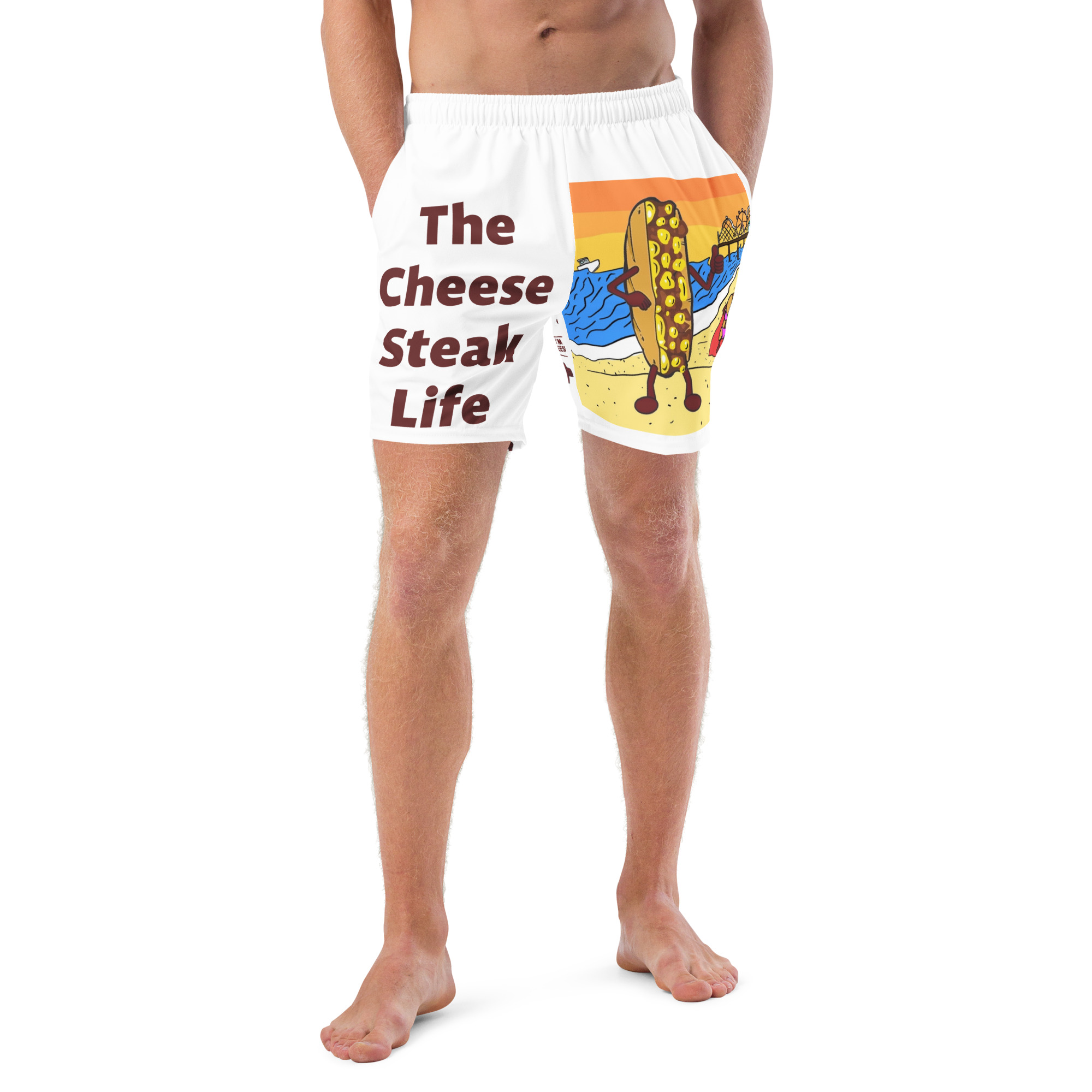 Men's Swim Trunks - Amigo Dan - Big Cheesey Beach on Front - Lil Cheesey's on back