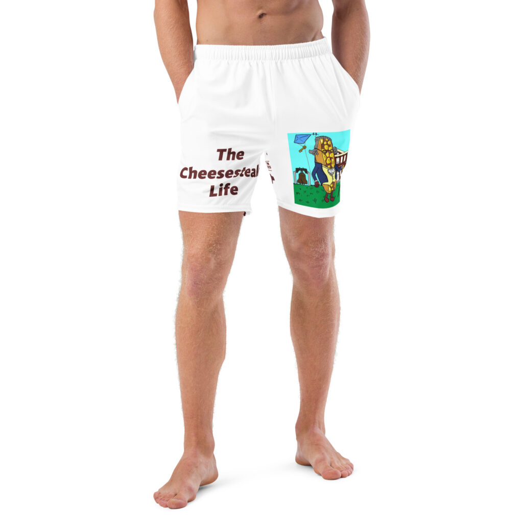 Men's Swim Trunks - Cheesesteak Life - Amigo Dan - Cheesey History on Front - Lil Cheesey's on back