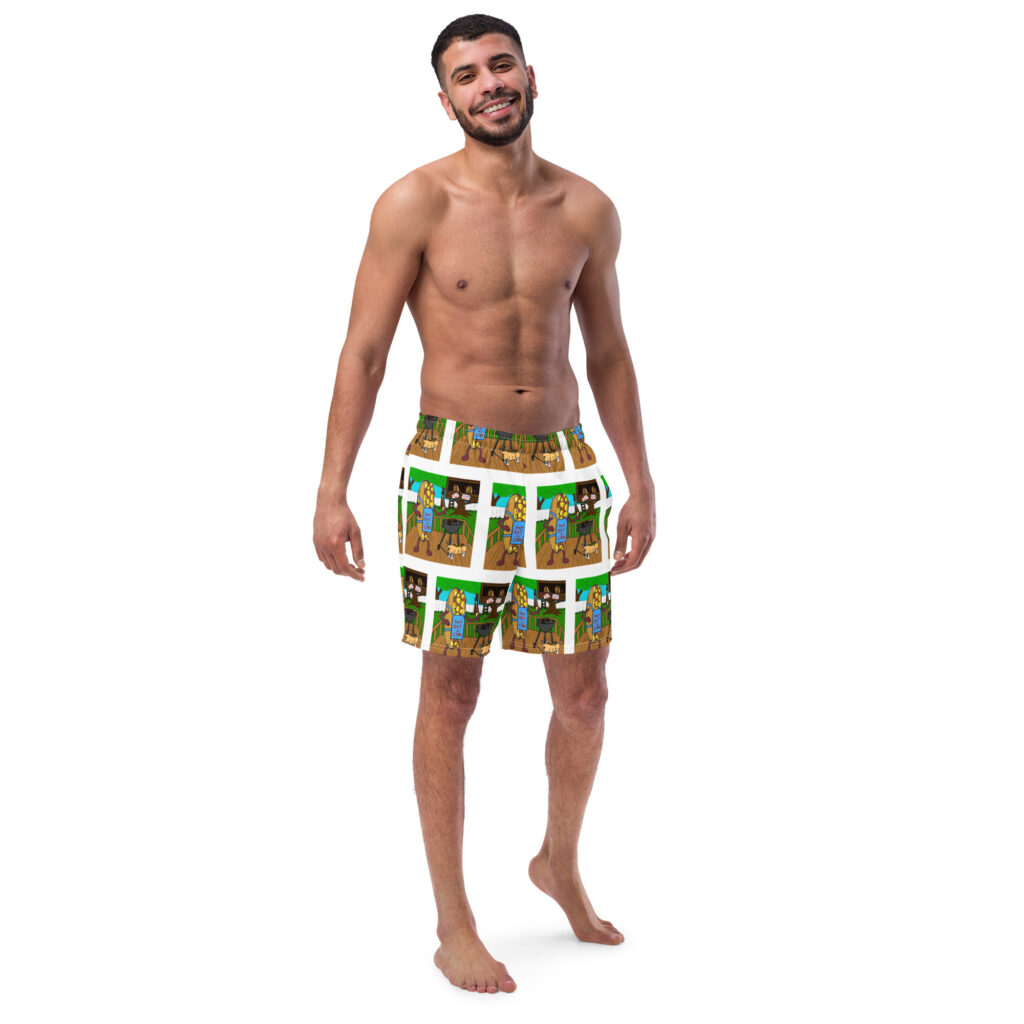 Men's Recycled Swim Trunks - The Cheesesteak Life - Cheesey Bar-B-Que everywhere