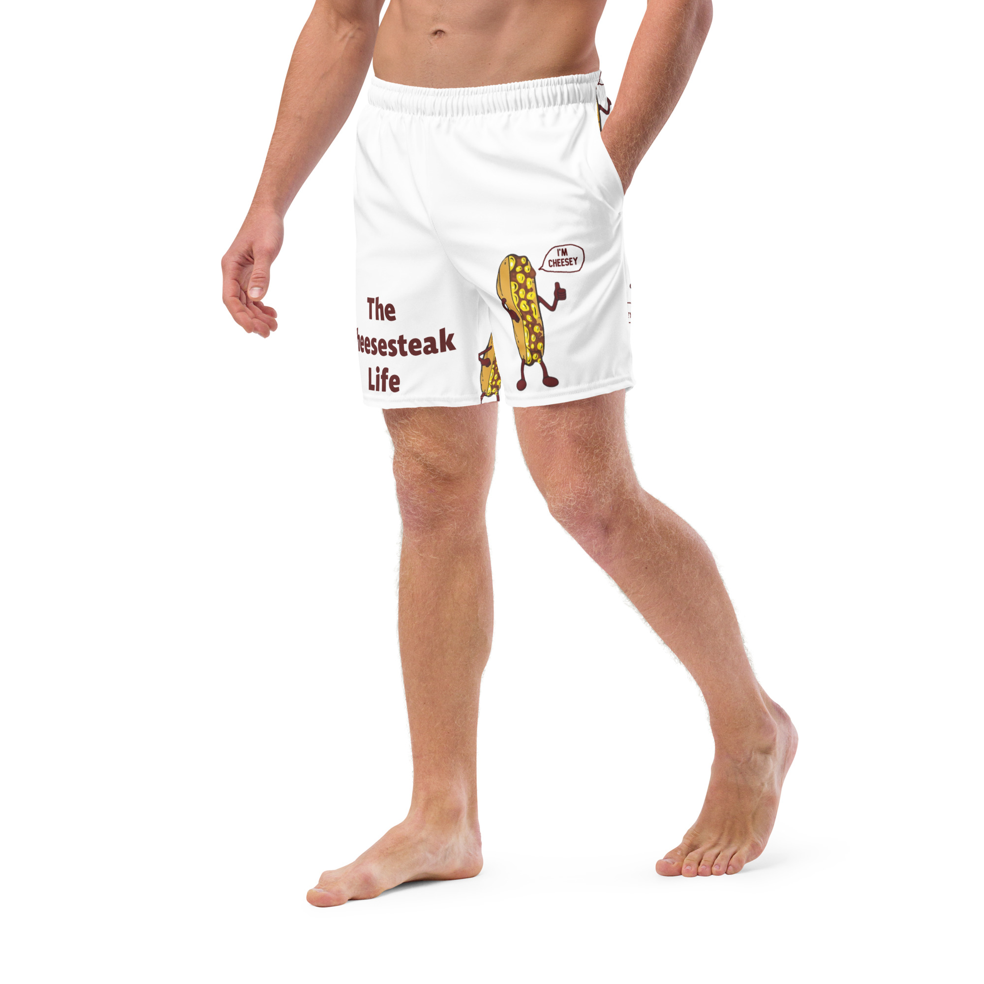 Men's Swim Trunks - Cheesesteak Life - Amigo Dan - Mr. Cheesey - Big on Front - Lil on back - Image 2