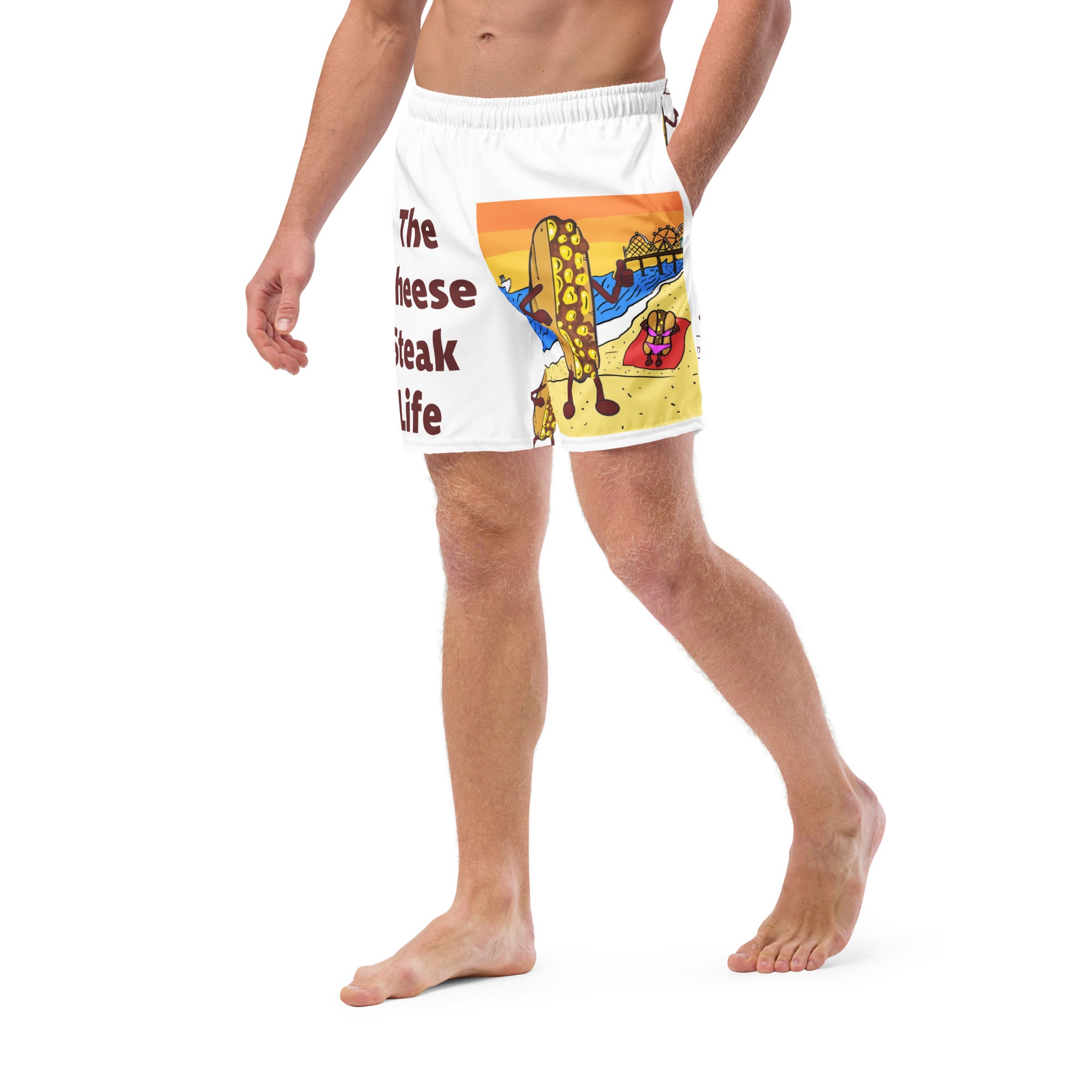 Men's Swim Trunks - Cheesesteak Life - Amigo Dan - Cheesey Eagles Fan on Front - Lil Cheesey's on back - Image 2