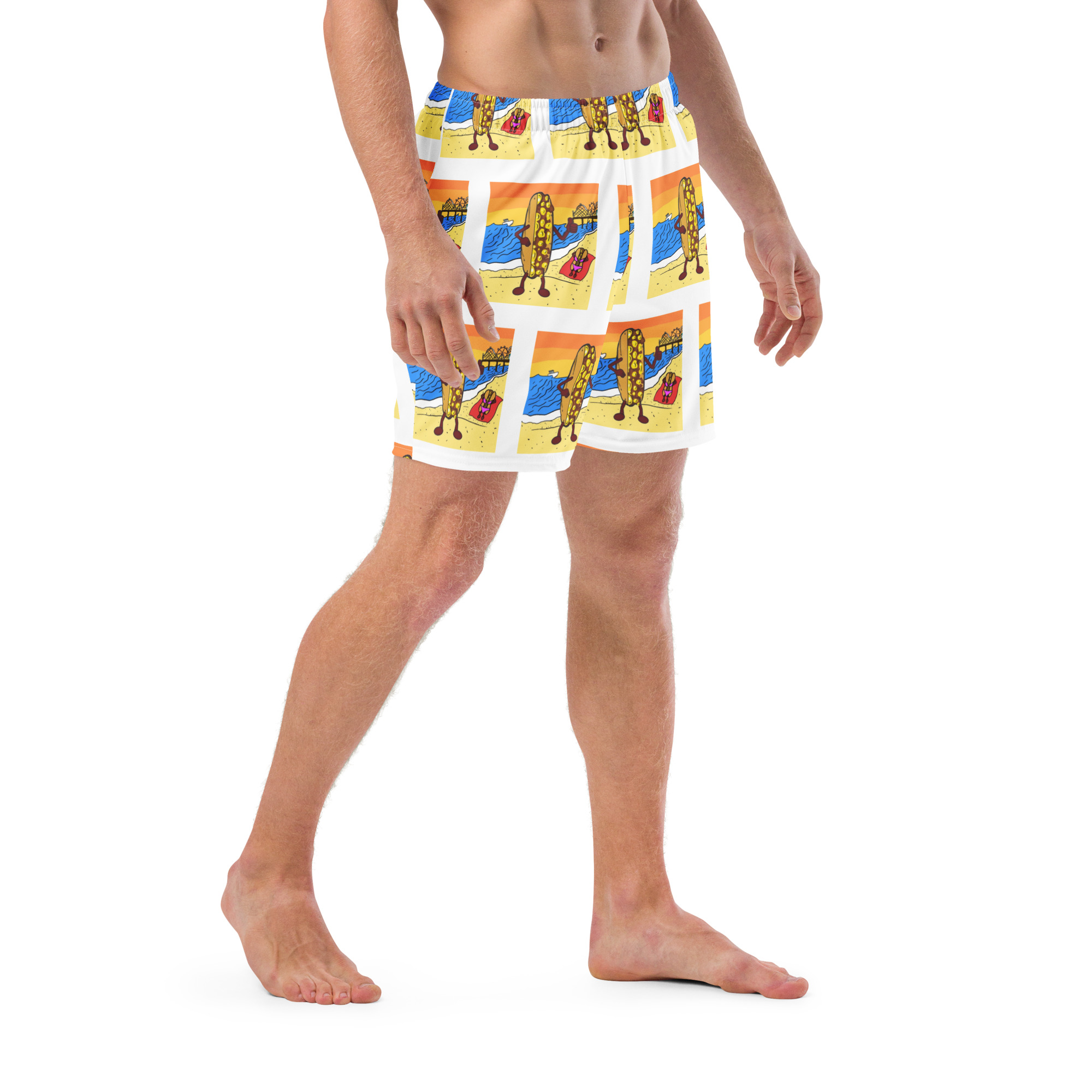 Men's Recycled Swim Trunks - Cheesey Beach everywhere - Image 3