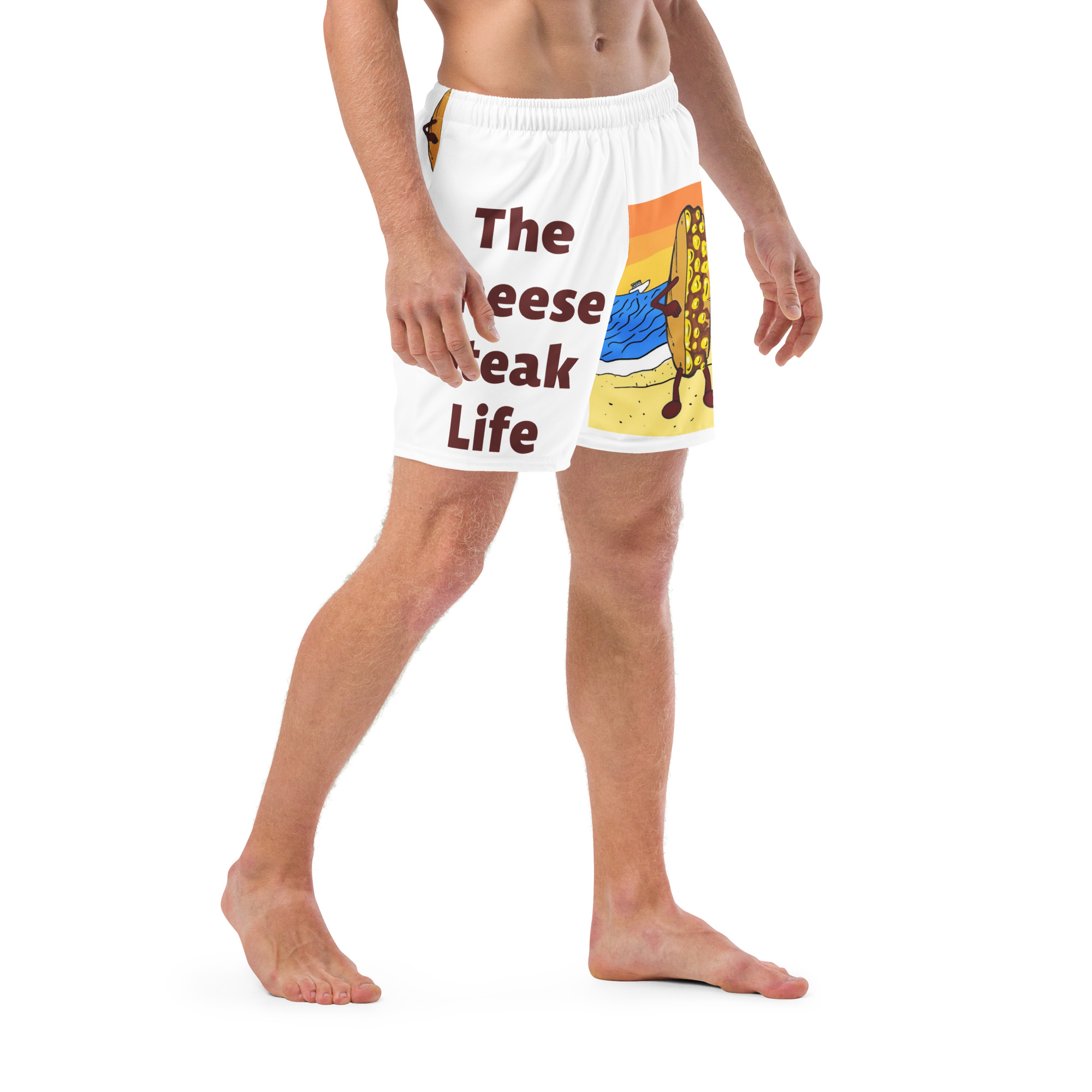 Men's Swim Trunks - Cheesesteak Life - Amigo Dan - Cheesey Eagles Fan on Front - Lil Cheesey's on back - Image 3