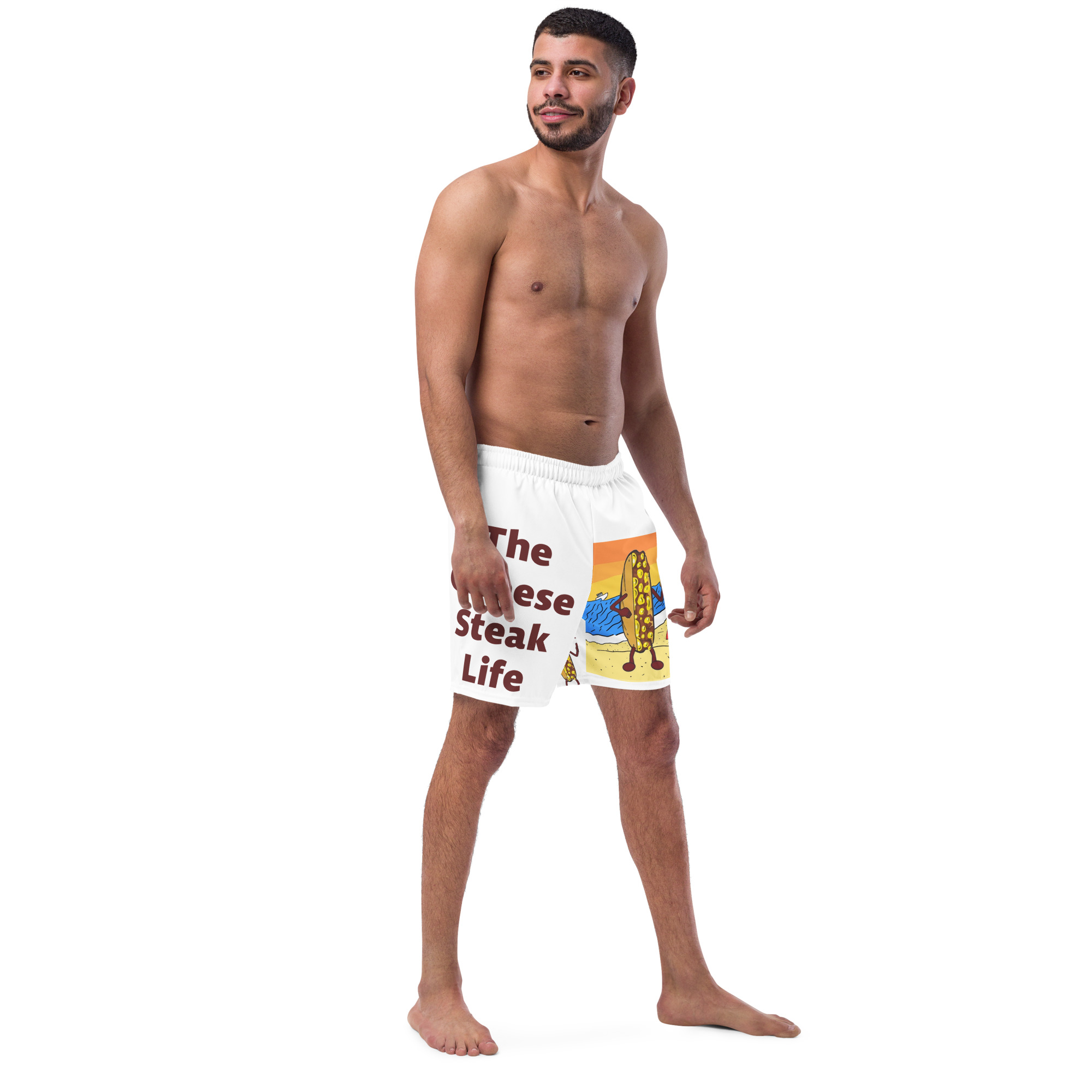 Men's Swim Trunks - Cheesesteak Life - Amigo Dan - Cheesey Beach on Front - Lil Cheesey's on back - Image 2