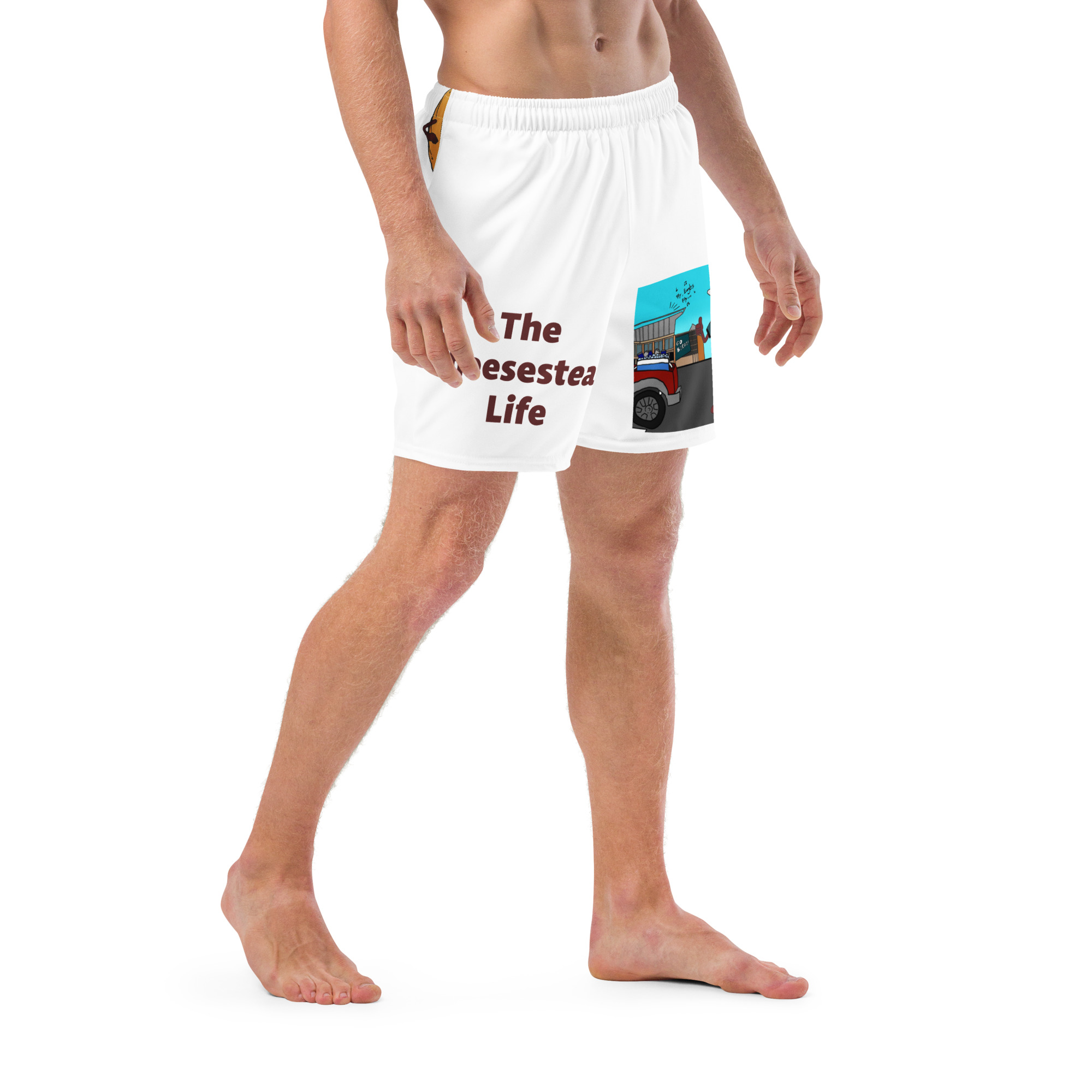 Men's Swim Trunks - Cheesesteak Life - Lil' Amigo Dan - Cheesey Eagles Fan on Front - Lil Cheesey's on back - Image 3