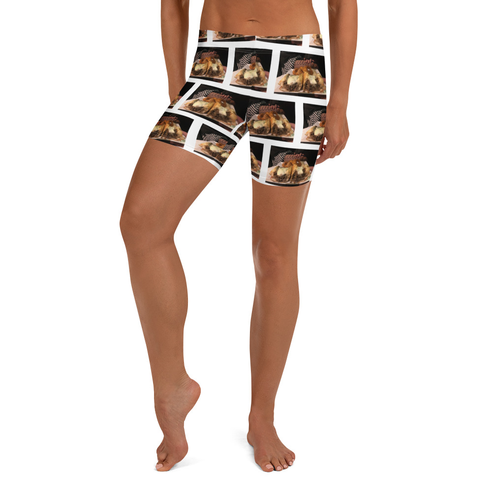 Yoga Shorts - The Cheesesteak Life - Cheesey Fishnets - all over