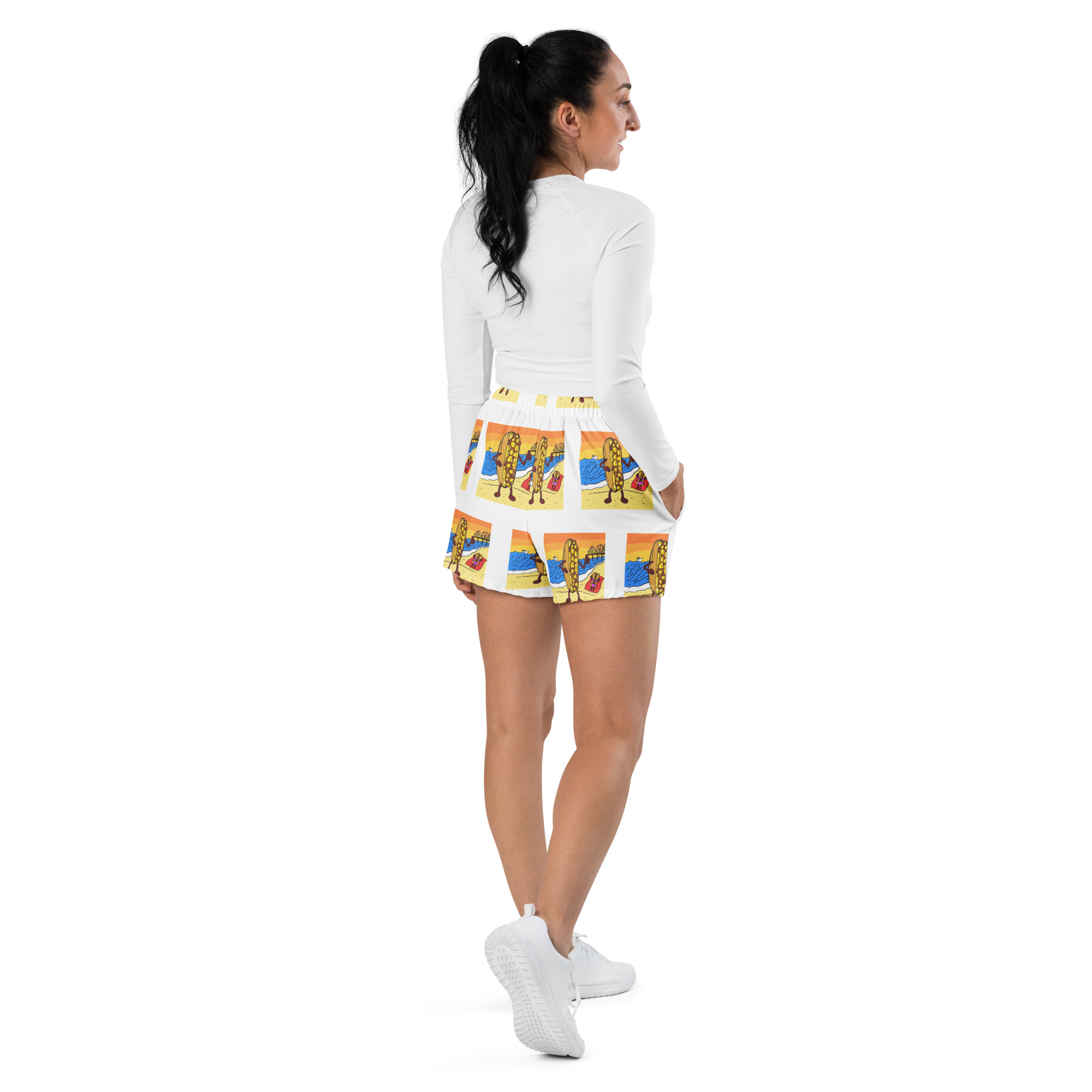 Women’s Recycled Athletic Shorts - Cheesesteak Life - Lil' Amigo Dan - Cheesey Beach - Image 3