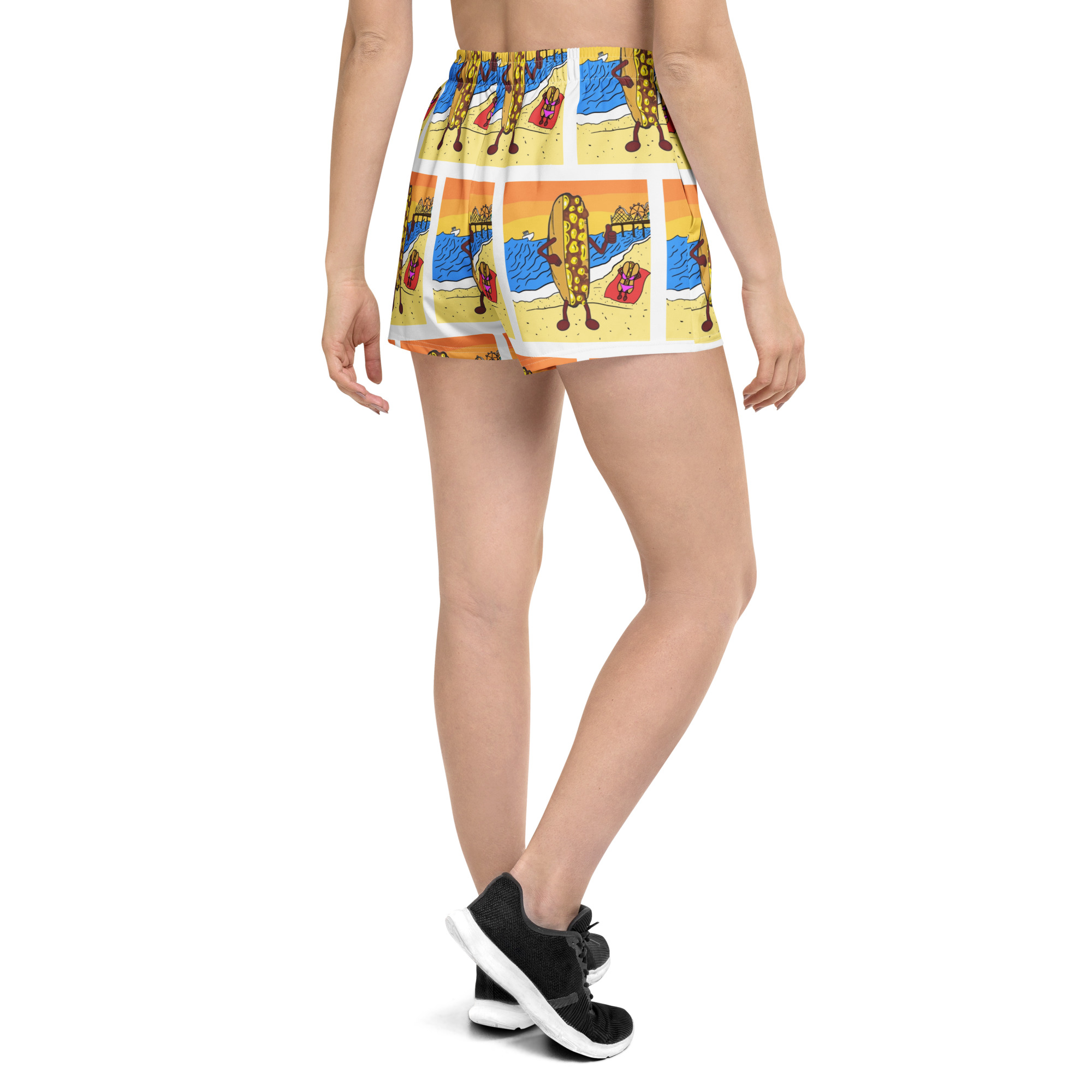 Women’s Recycled Athletic Shorts - Cheesey Beach - All Over - Image 4