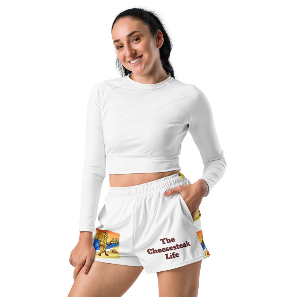 Women’s Recycled Athletic Shorts - Cheesesteak Life - Lil' Amigo Dan - Cheesey Beach
