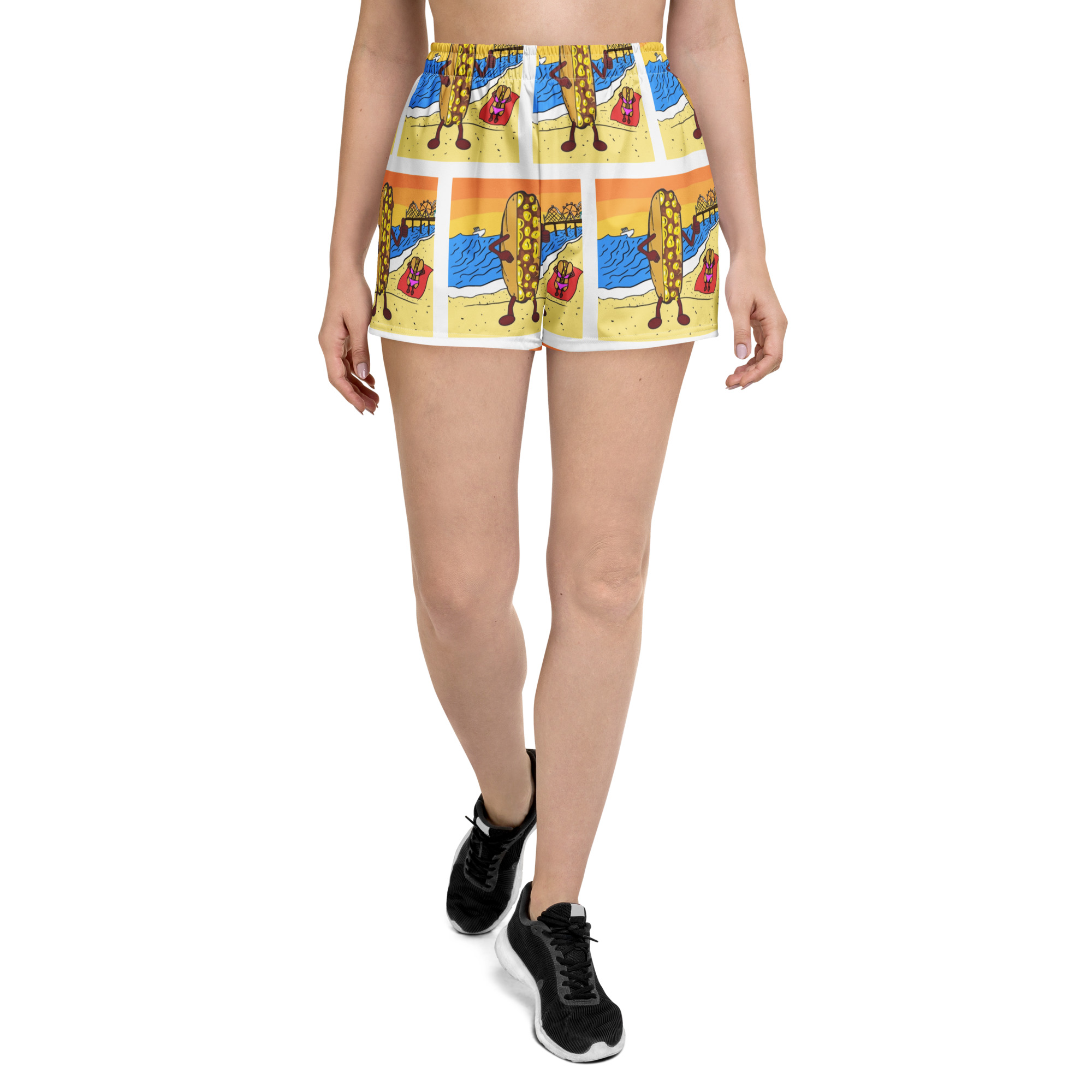 Women’s Recycled Athletic Shorts - Cheesey Beach - All Over