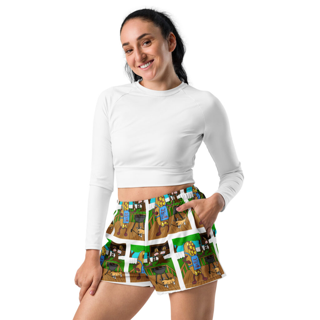 Women’s Recycled Athletic Shorts - The Cheesesteak Life - Cheesey Bar-B-Que - All Over