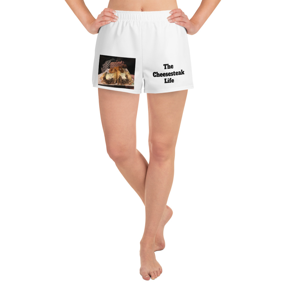 Women’s Recycled Athletic Shorts - Cheesesteak Life - Lil' Amigo Dan - Cheesey Fishnet Stockings
