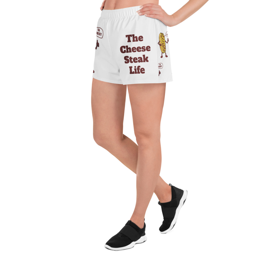 Women’s Recycled Athletic Shorts - Cheesesteak Life - Big Amigo Dan - Mr. Cheesey - Image 3