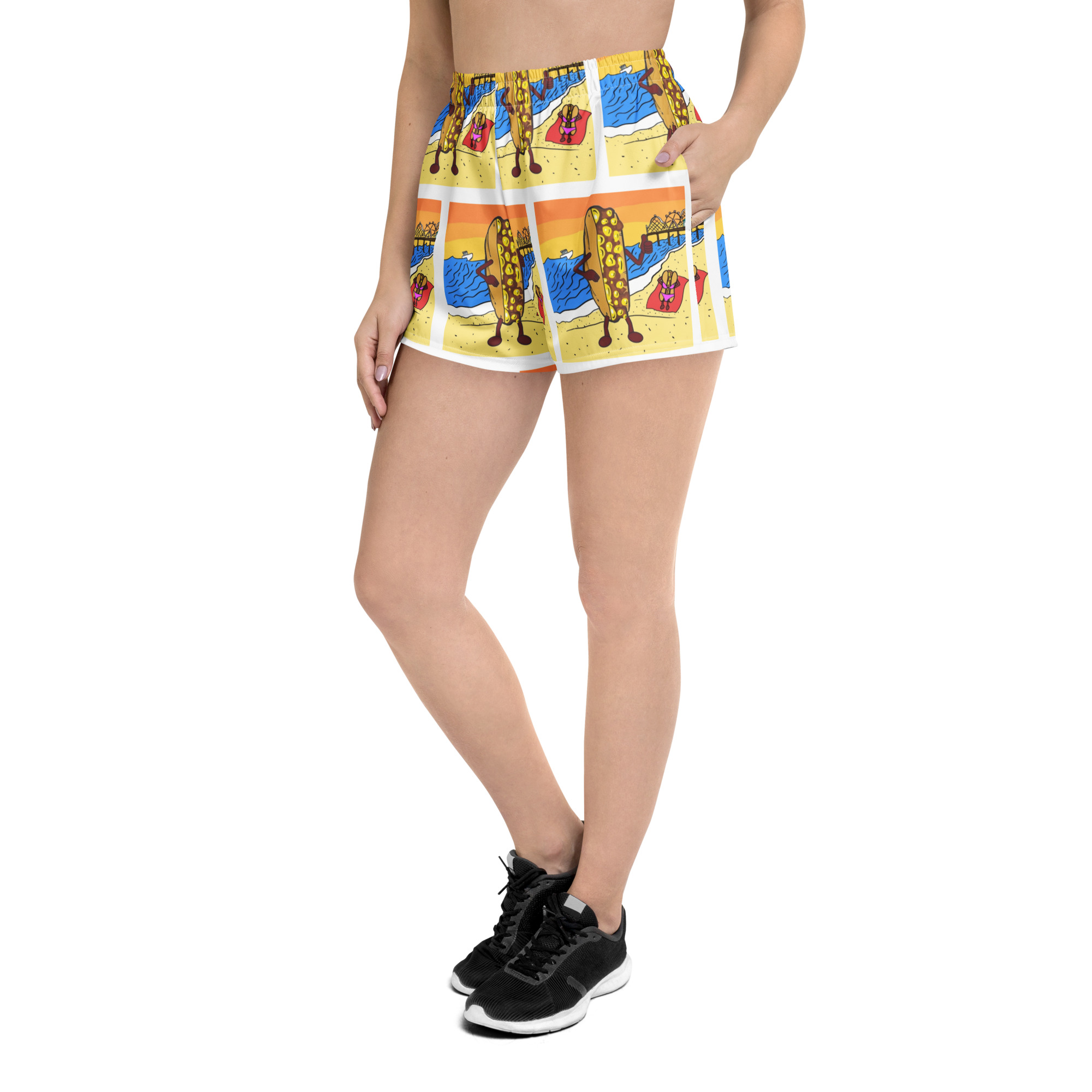 Women’s Recycled Athletic Shorts - Cheesey Beach - All Over - Image 2